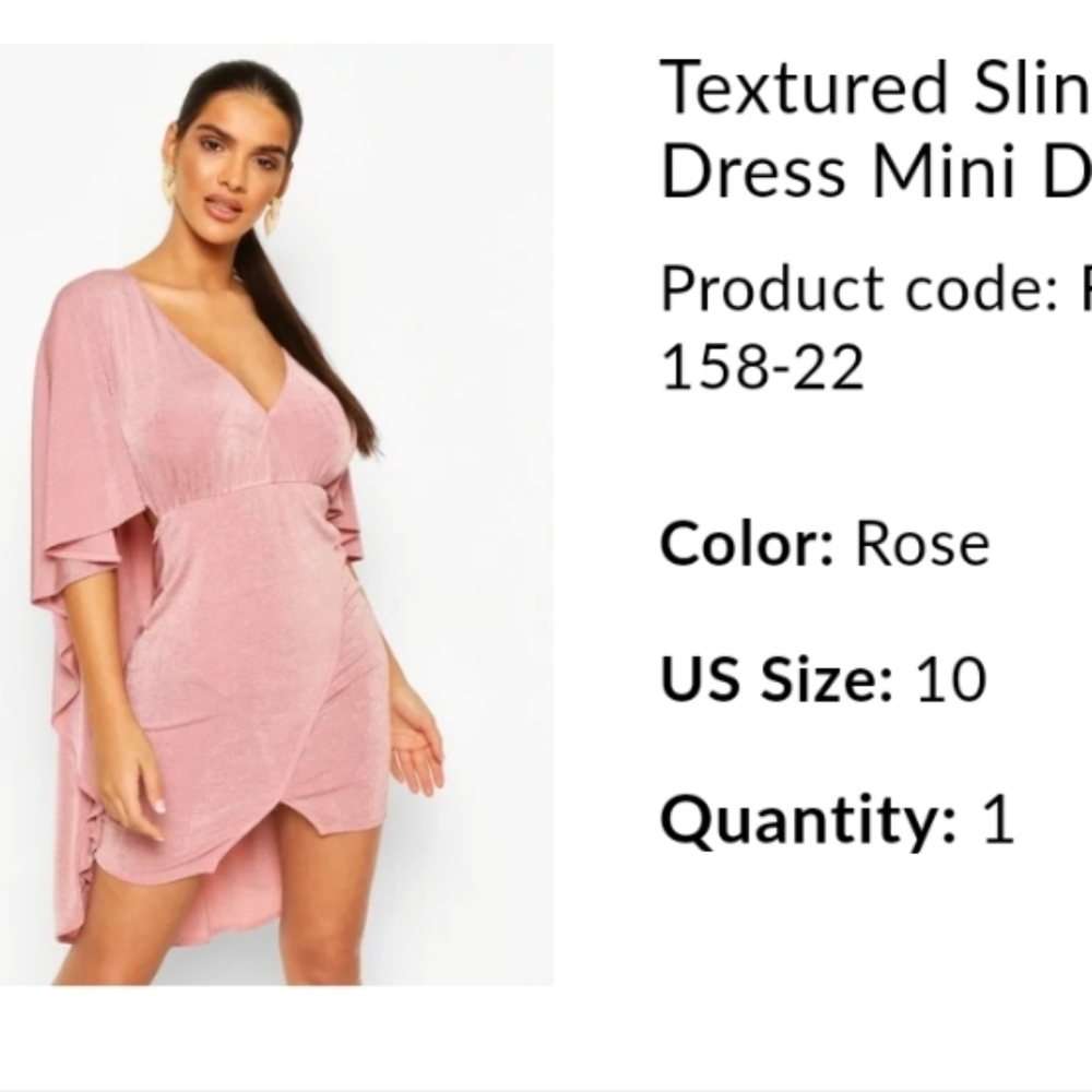 Cape style Dress.  Slinky Stretchy material.  Rose color
